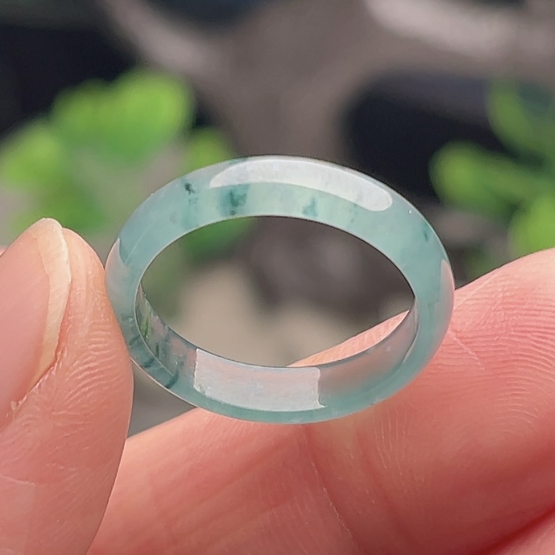 14号冰种蓝水翡翠戒指女款素圈食指环戒指细天然A货玉戒情侣对戒