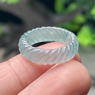 9号特色翡翠戒指A货玉石冰透蓝绿玉指环麻花玉介珠素圈尾戒包邮
