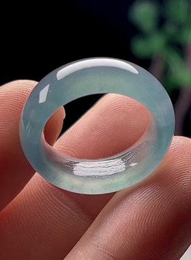 14号天然玉石翡翠戒指 精工宽版保真A货冰种蓝水玉指环玉戒圈男女