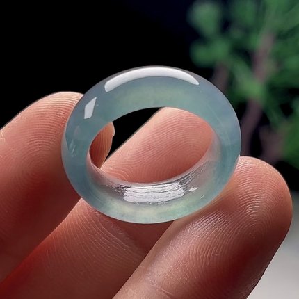 14号天然玉石翡翠戒指 精工宽版保真A货冰种蓝水玉指环玉戒圈男女