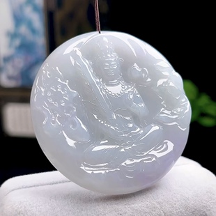 缅甸料玉石天然A货翡翠冰润虚空藏菩萨牌吊坠 生肖牛虎守护神玉坠