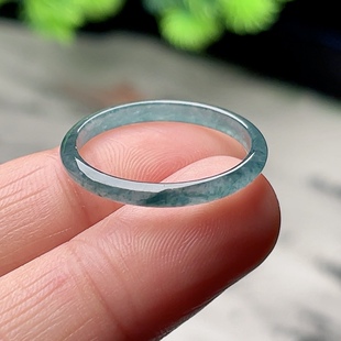 23号翡翠戒指天然A货玉石冰种蓝水飘花素圈指环男女细边精致首饰