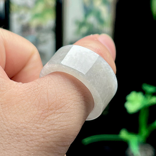 缅甸料冰糯种天然A货翡翠扳指男宽边指环白冰玉戒指 方戒平口送证