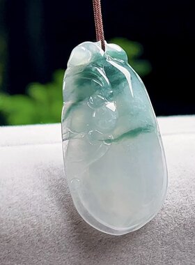 保真天然玉石冰飘花蝙蝠如意吊坠福在眼前缅甸料翡翠A货福瓜玉坠
