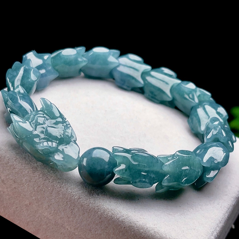 保真A货天然翡翠龙骨手链男天然老坑玉石生肖龙手串天空海蓝送证