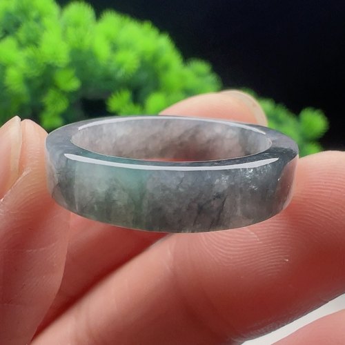 20号缅甸料天然A货翡翠乌鸡带阳绿方戒指男女玉石指环素圈玉戒圈