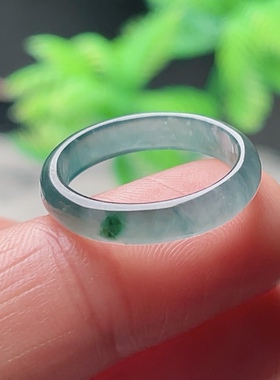 14号正品A货玉戒指男女天然翡翠冰种飘绿花指环素圈玉戒圈尾戒