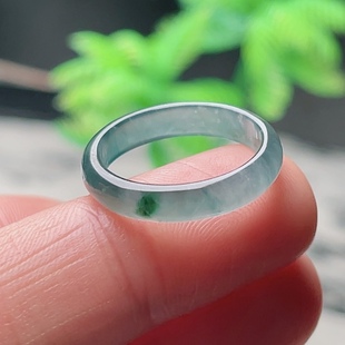 14号正品A货玉戒指男女天然翡翠冰种飘绿花指环素圈玉戒圈尾戒