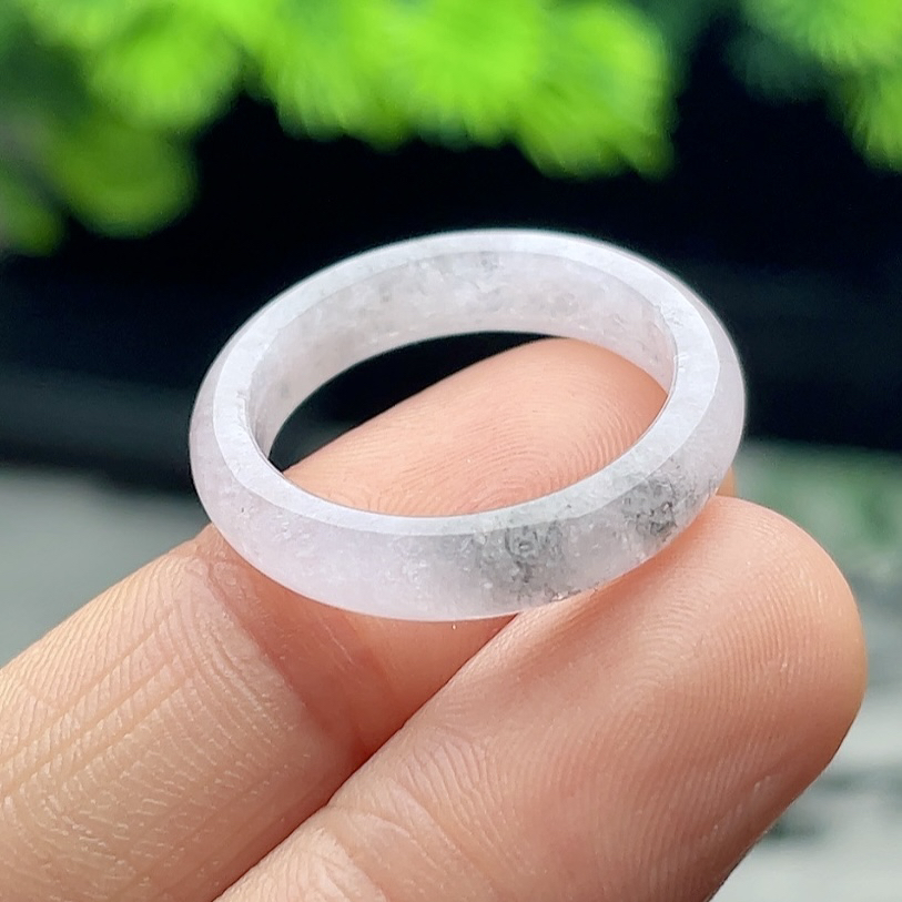 20号天然A货翡翠乳白飘乌鸡方戒指缅甸老坑细边指环意境素圈