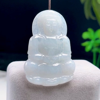保真天然翡翠冰润正装观音玉坠缅甸A货玉石观世音吊坠护瓶玉观音