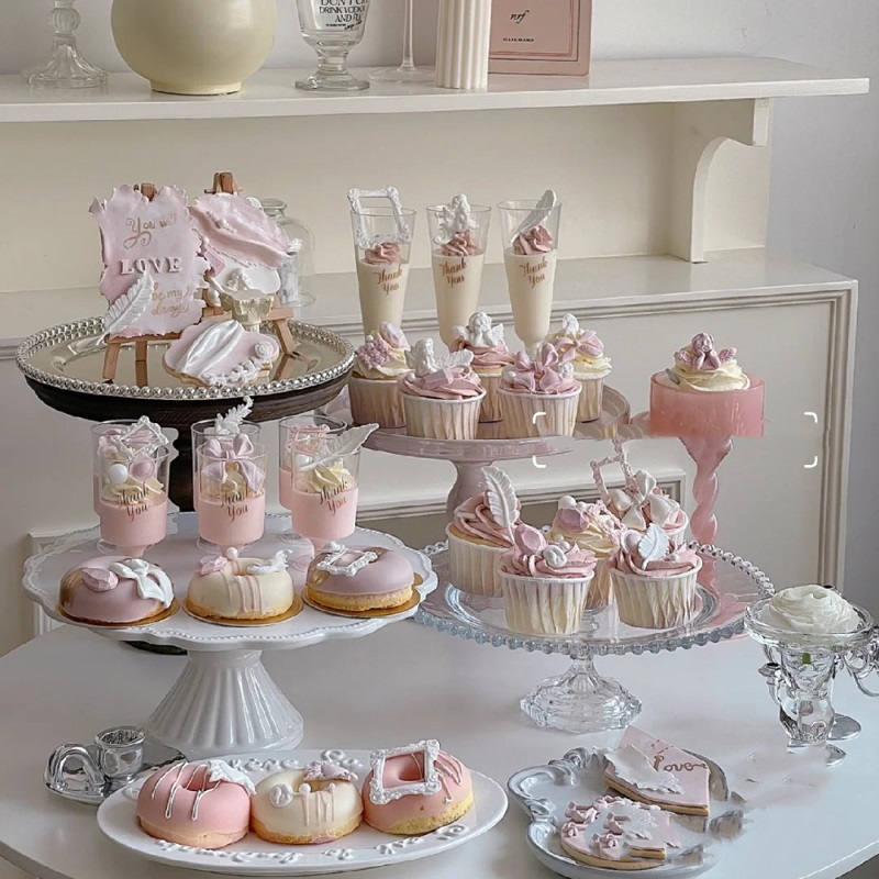 粉色婚礼甜品台装饰蛋糕插件布丁杯封口纸布置推推乐贴纸纸杯围边