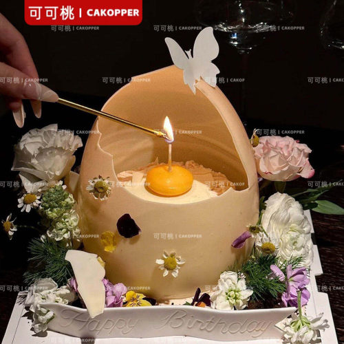 网红破壳日蛋糕仿真鸡蛋黄蜡烛装饰女生生日创意蛋糕蛋黄摆件配件