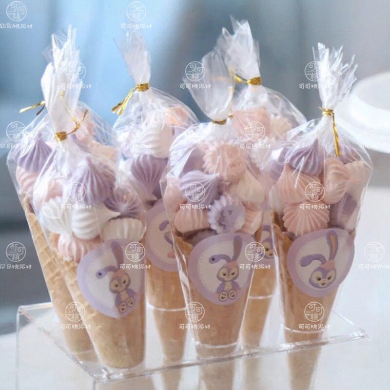 爆米花透明三角形包装带蛋白糖马林糖马琳糖甜筒冰淇淋甜品台装饰