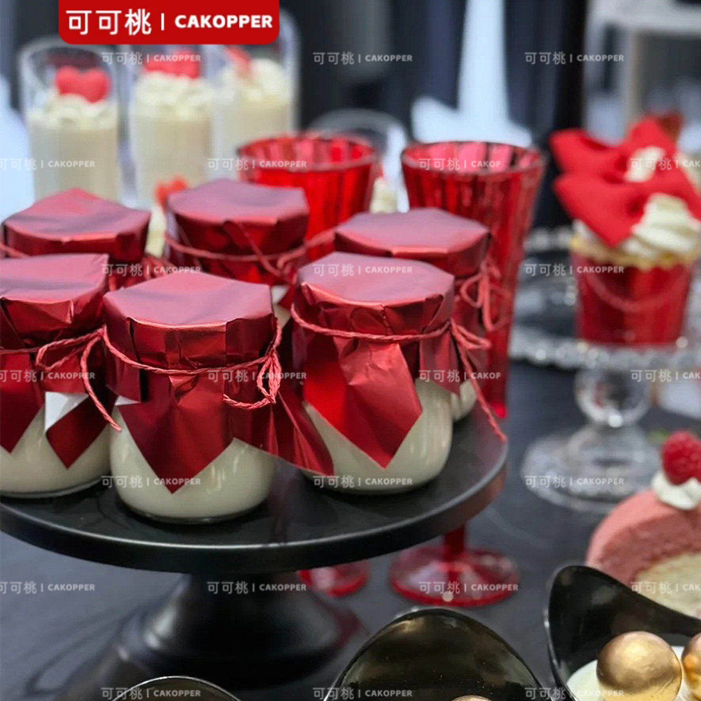 布丁杯封口纸哑光红色布丁纸酒红色甜品台布丁包装纸纸瓶盖纸绑带