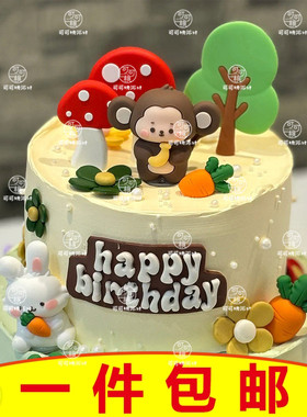 软胶小猴子蛋糕摆件小树胡萝卜插件动物园主题甜品台装饰品小玩偶