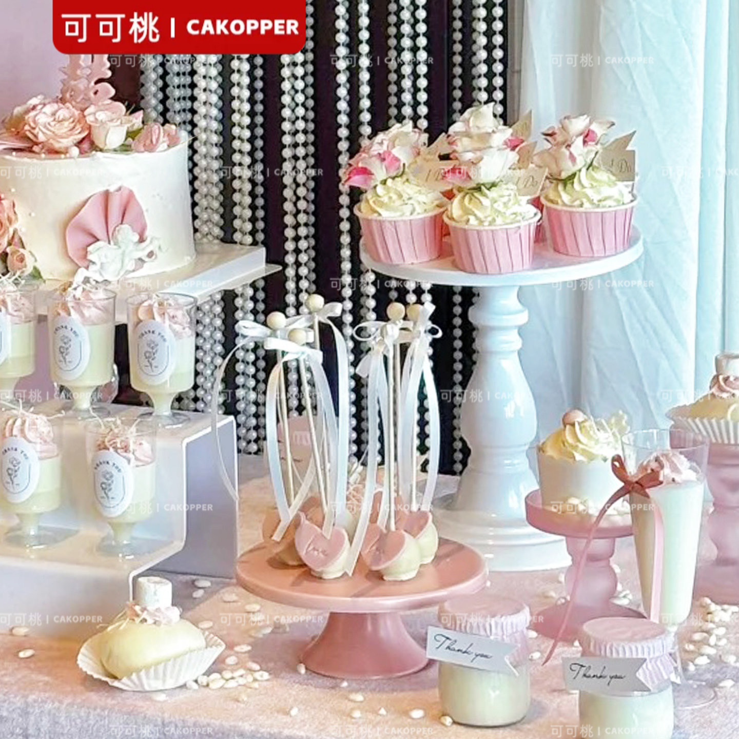 韩式简约婚礼甜品台装饰配件纸杯蛋糕插件thankyou吊牌布丁瓶绑带
