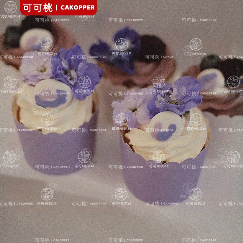 纯紫色中号机制淋膜杯卷边纸杯子结婚生日蛋糕纸杯烤箱专用耐高温