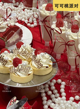 红色丝带蝴蝶结装饰烘焙蛋糕装扮婚礼甜品台摆件木片wedding结婚