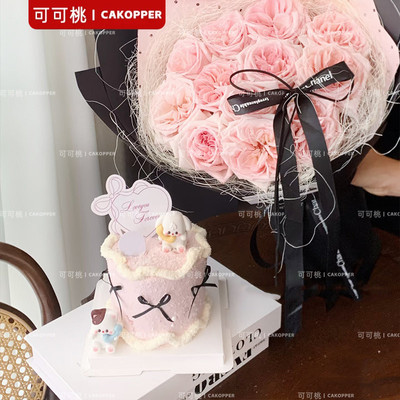 网红打电话小猫小狗蛋糕摆件七夕情侣生日纪念日蜡笔小新装饰插件