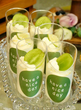 have a nice day圆形不干胶贴纸绿色甜品杯贴一次性塑料斜口杯子