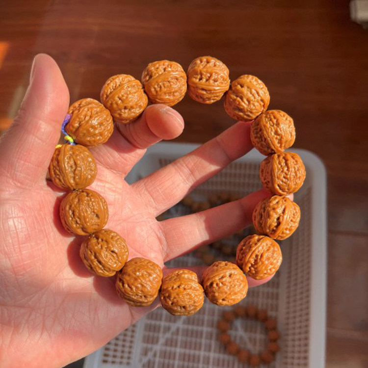2号包浆打底野生正圆山核桃手串精选老树京八棱文玩把件粗筋浅纹