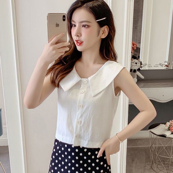清凉一夏小个子娃娃领飞飞袖衬衫夏季法式减龄洋气遮肚子显瘦上衣