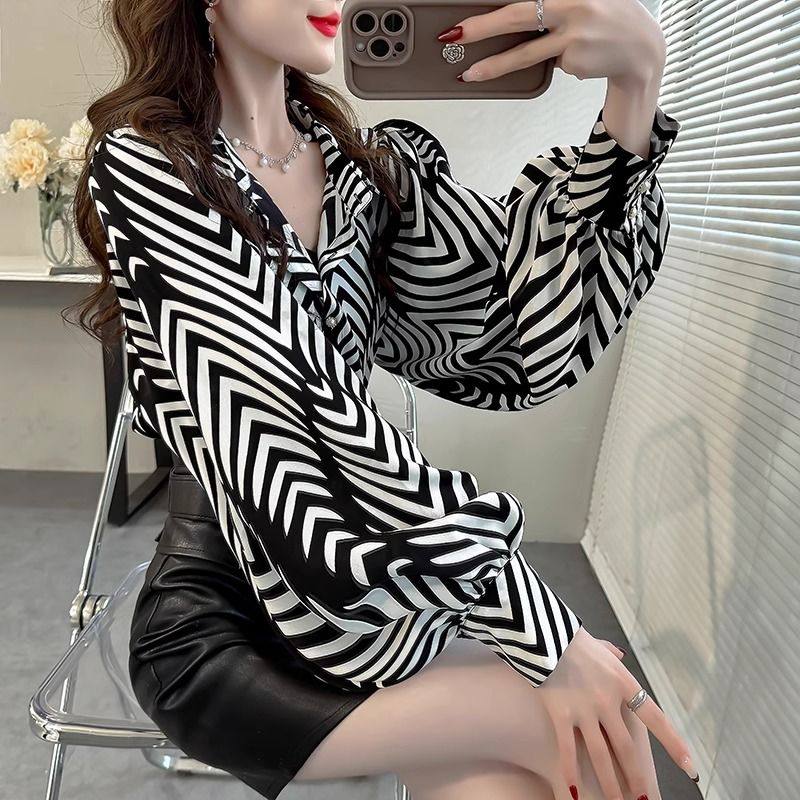 2024新款春季时尚气质上衣女显瘦灯笼袖衬衣雪纺别致减龄印花衬衫,女装/女士精品,衬衫,淘宝优惠券,粉丝福利购,淘宝优惠卷