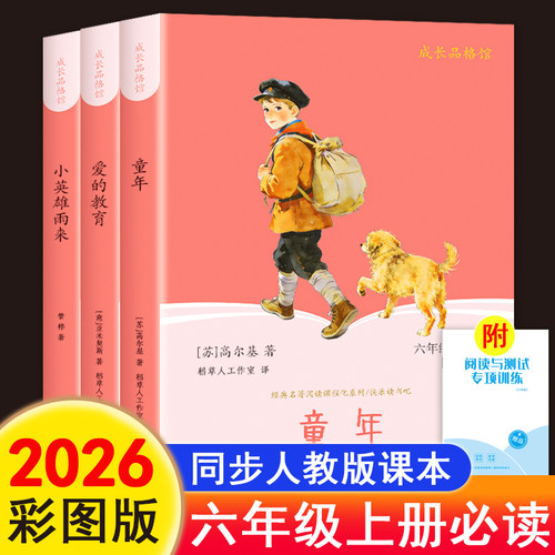 小学快乐读书吧六上阅读书籍全套3册童年爱的教育和小英雄雨来六年级人教版上册必读课外书管桦高尔基原著完整版6上名著小说正版书