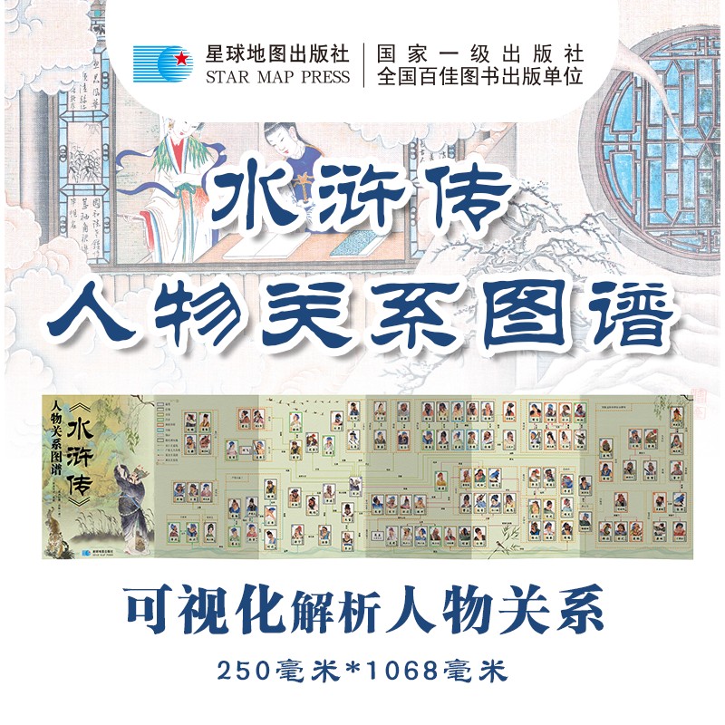 《水浒传》人物关系图谱 787*1092mm 中学生适用四大名著思维导图 水浒传一百零八将 四大名著思维导图 纸质版 星球地图出版社 当