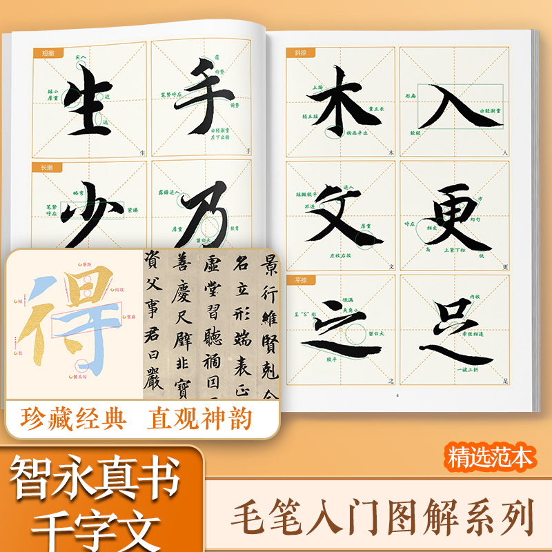 墨点字帖 智永真书《千字文》入门图解 毛笔碑帖单字放大视频教程笔法教学楷书毛笔书法临摹字帖初学者入门