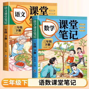 全2册语文+数学课堂笔记三年级下册 小学同步学霸笔记练习册人教版随堂笔记教材全解教学重点知识同步预习书