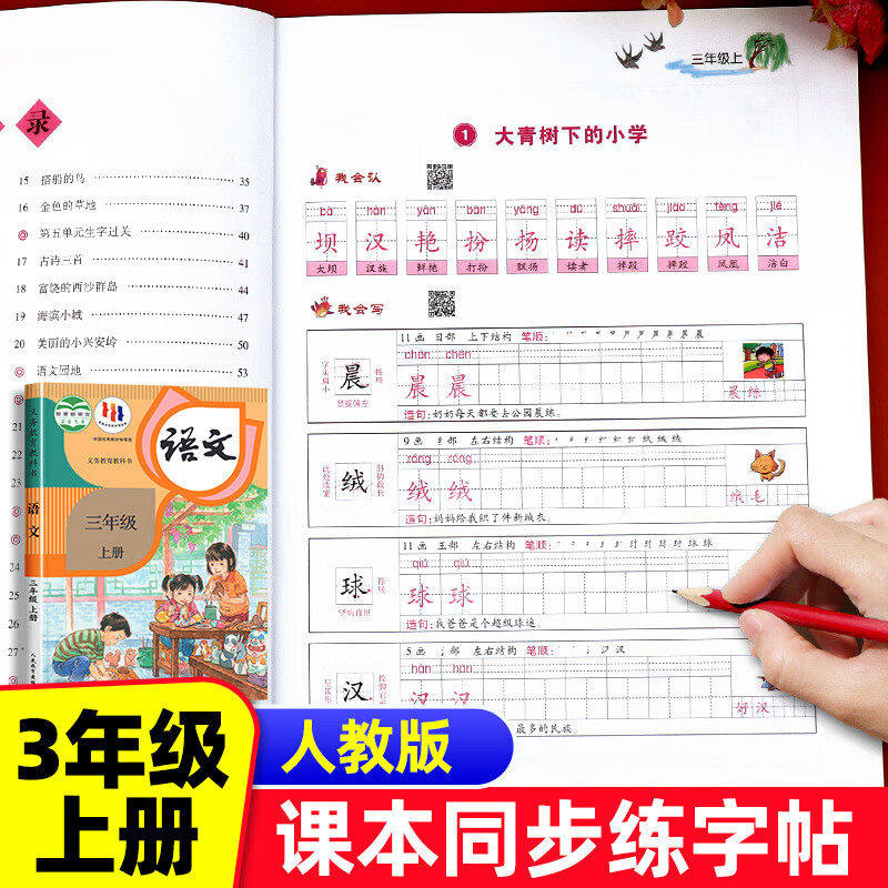 三年级上册字帖语文同步练字帖人教版每日一练 生字帖小学生专用3年级字帖练字笔画笔顺生字钢笔描红楷书练字本田字格写字本部编