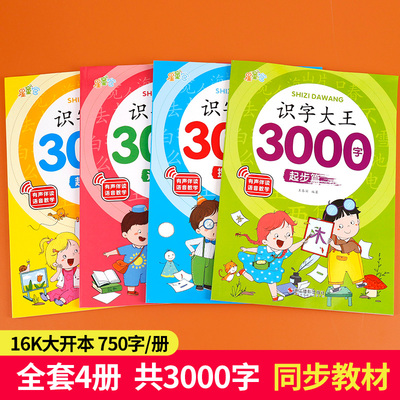 识字大王3000字全套4册 识字书幼儿认字有声启蒙早教书籍学前班识字卡片一年级儿童绘本幼小衔接教材幼儿园宝宝学汉字神器趣味看图