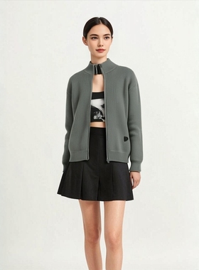 F.TOBO纯色毛衣外套2025新款立领拉链针织开衫男女同款百搭外套冬