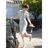 四小姐花样年华旗袍浅蓝色复古国风新中式 清新优雅少女2026夏季