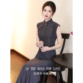 四小姐花样年华旗袍复古民国风无袖 国风连衣裙 格子长裙日常新中式