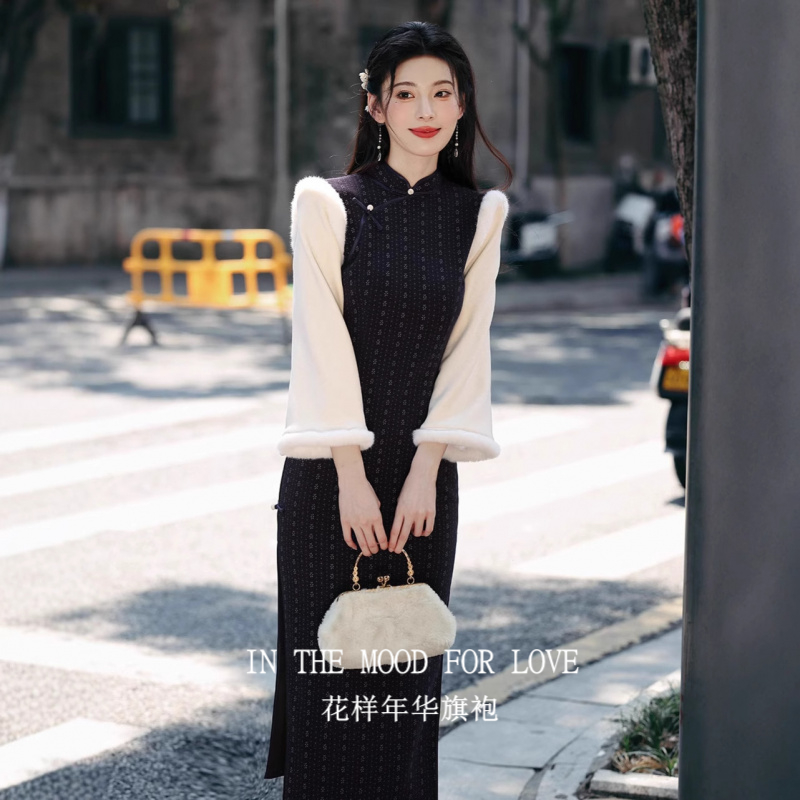 冬季加绒新中式倒大袖显瘦