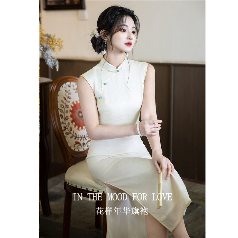 四小姐花样年华旗袍白色新中式女修身显瘦绝美订婚礼服连衣裙夏季