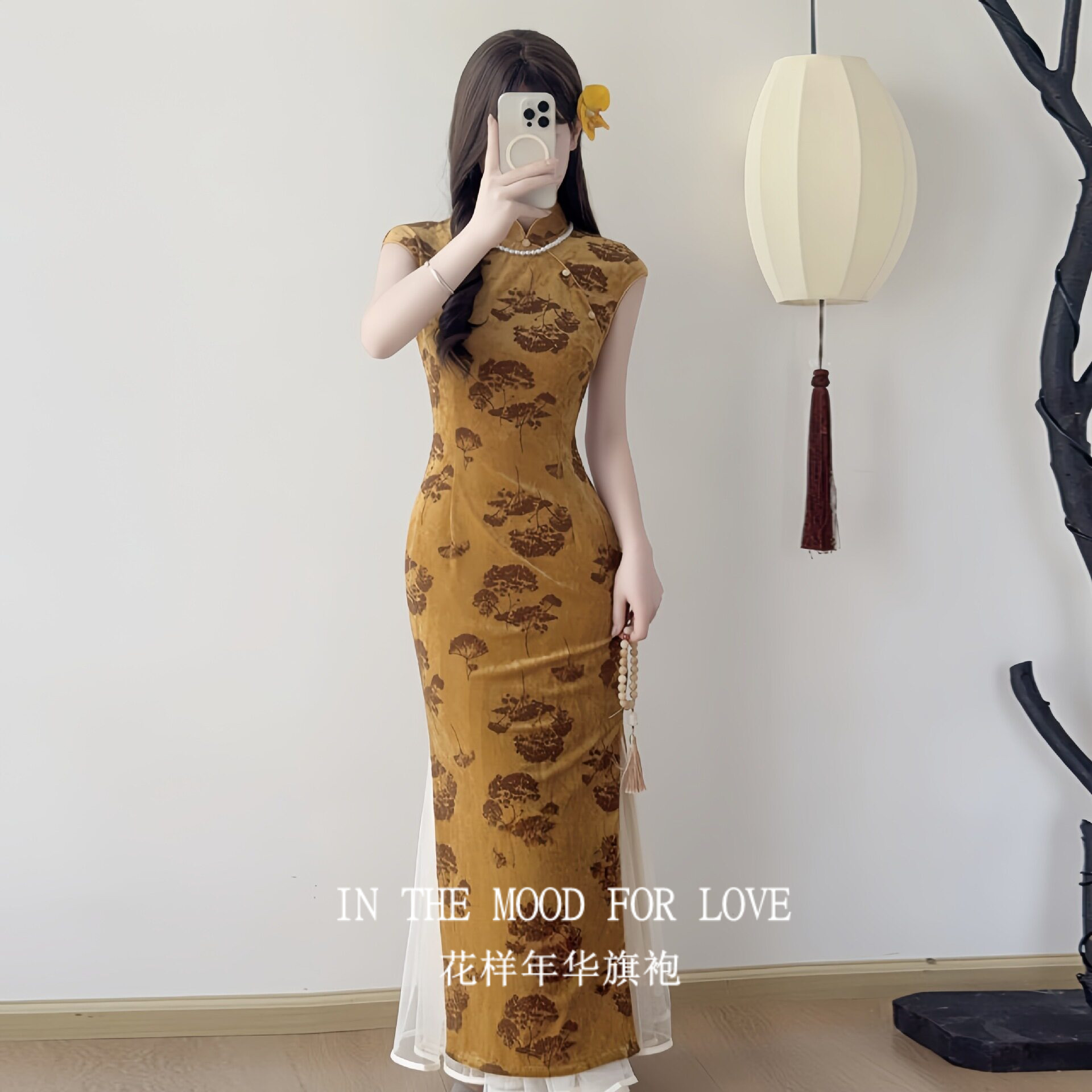 新中式丝绒黄礼服6106