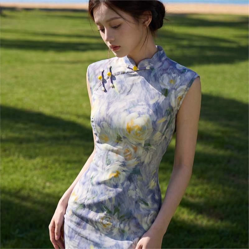 四小姐花样年华旗袍紫色网纱印花夏长款女2026夏新款少女高雅年轻