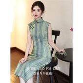 四小姐花样年华旗袍复古风无袖 女绿色长裙连衣裙上班可穿 新中式