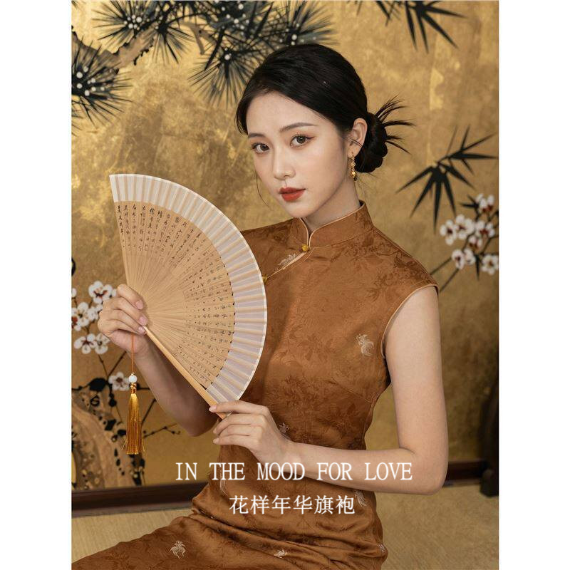 回娘家复古棕色无袖长裙