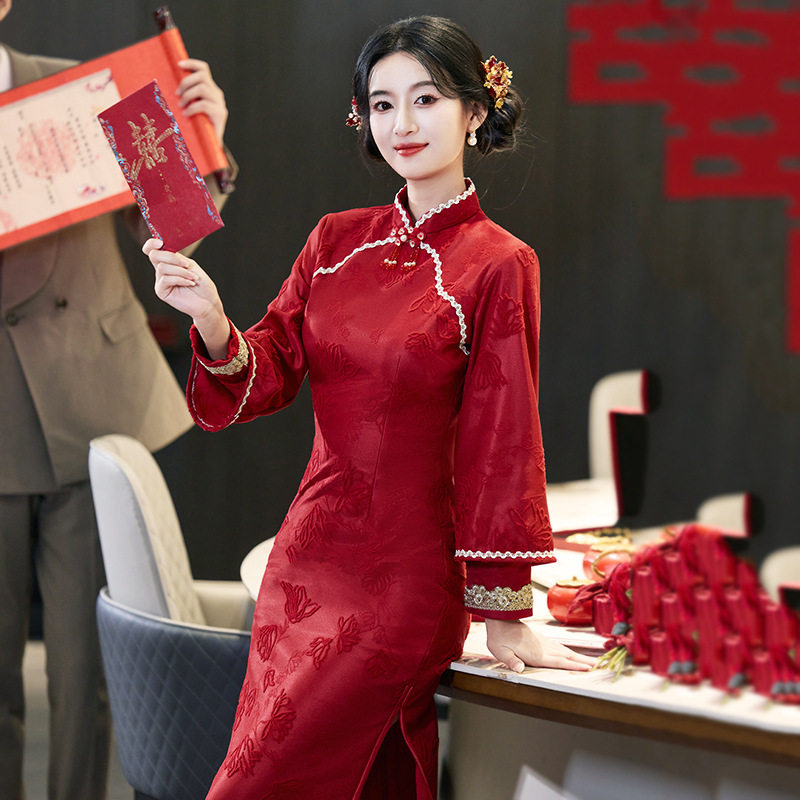 四小姐花样年华旗袍新中式红色高端气质订婚长袖年轻款2026冬季加