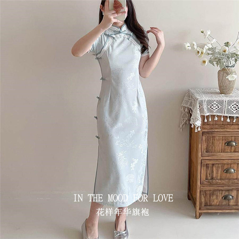 四小姐旗袍幽梦蓝色夏季款
