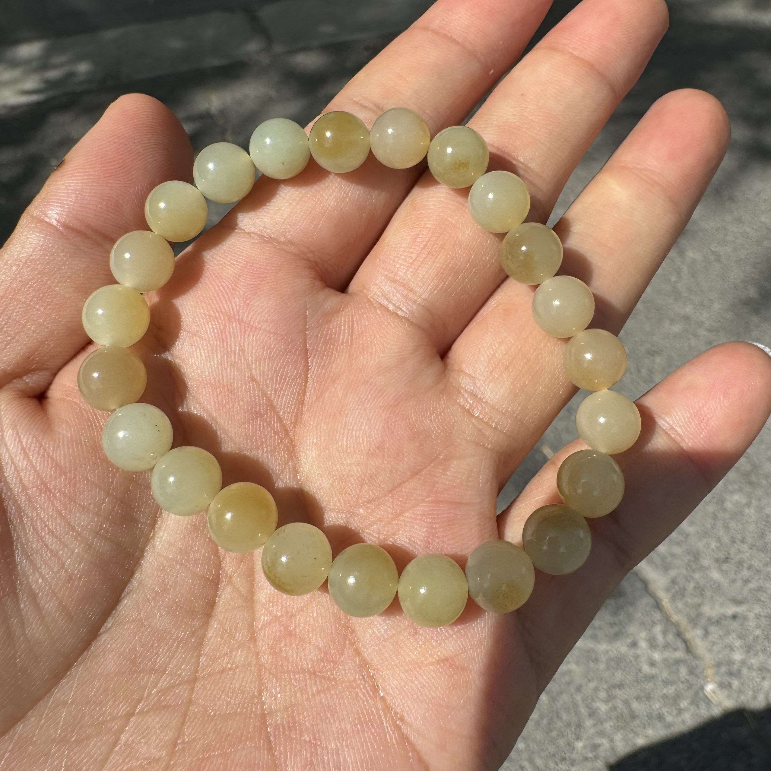 新疆和田玉且末料糖白玉手串暖糖蜂蜜糖8mm圆珠男女手链首饰