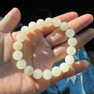 新疆且末料和田玉白玉手链10mm圆珠糯白无暇男女油膏手串首饰礼物