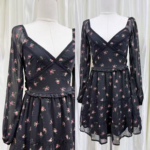 外贸单b@evely纯原 收腰A字摆mini茶歇连衣裙 黑色大方领法式