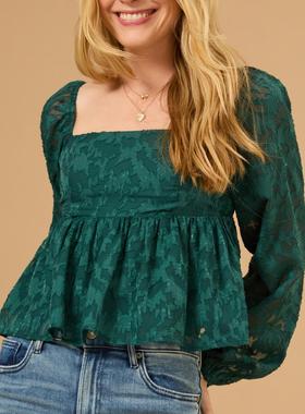 外贸单 ALTAR'D STAT*暗纹浮雕大方领秋精致纹理雪纺气质上衣