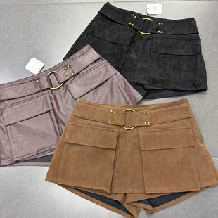 外贸单纯原@ltard state 辣妹麂皮辣妹短裤 小众中低腰大口袋靴裤