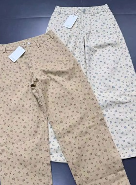 外贸entr0 100%纯棉薄款牛仔裤小碎花中高腰松弛慵懒休闲长裤夏季